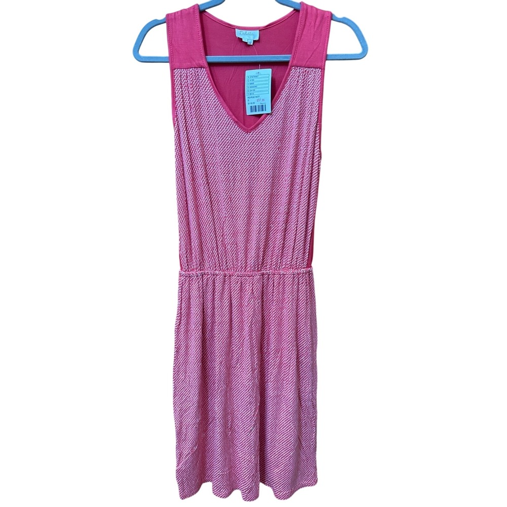 Deletta Anthropologie Pink White Chevron V-Neck Sleeveless Dress Small NWT